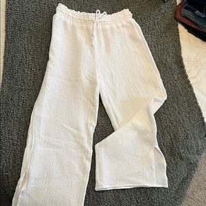 Philosophy White Textured Drawstring Wide-Leg Pants